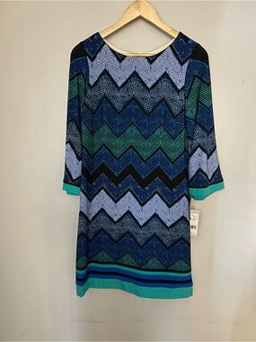 Eliza J Blue and Black Geometric Print Shift Dress